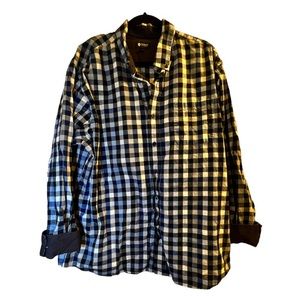 𝅺HAGGAR Clothing Blue Plaid Dress Shirt Sz XXL